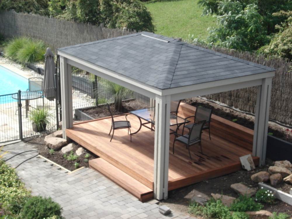 Outdoor living area with fixed gazebos in Australia