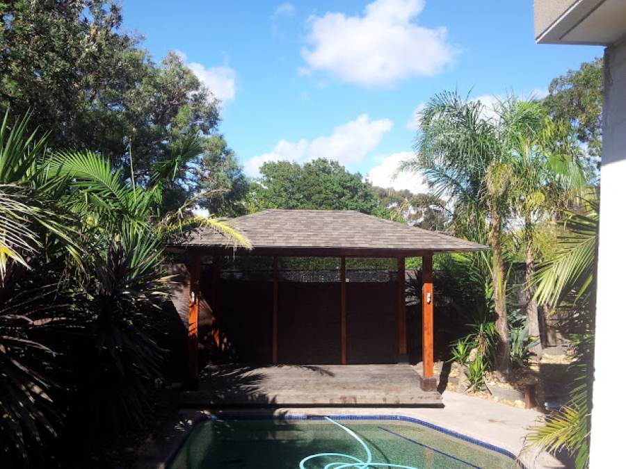 Modern fixed gazebo kit in Melbourne suburban backyard