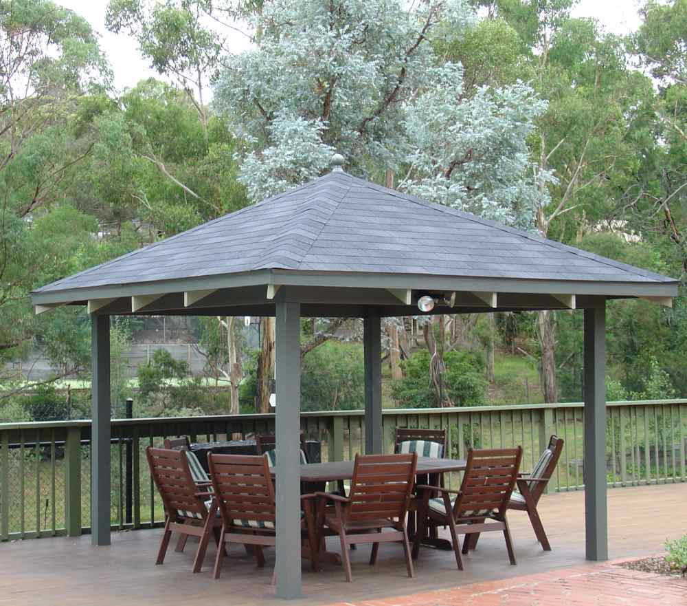 Fixed gazebo kit with asphalt shingles installed in Perth