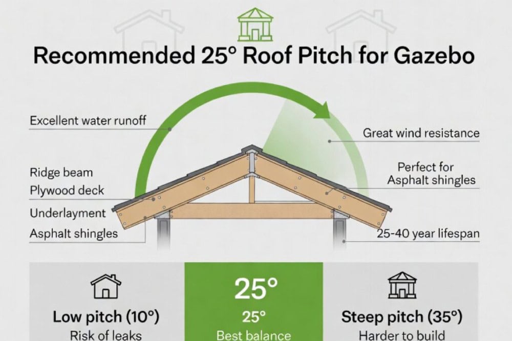 How To Build A Gazebo: Complete Step-By-Step Diy Guide (Australia) 4 25 degree roof pitch diagram for asphalt shingle permanent hardtop gazebo australia