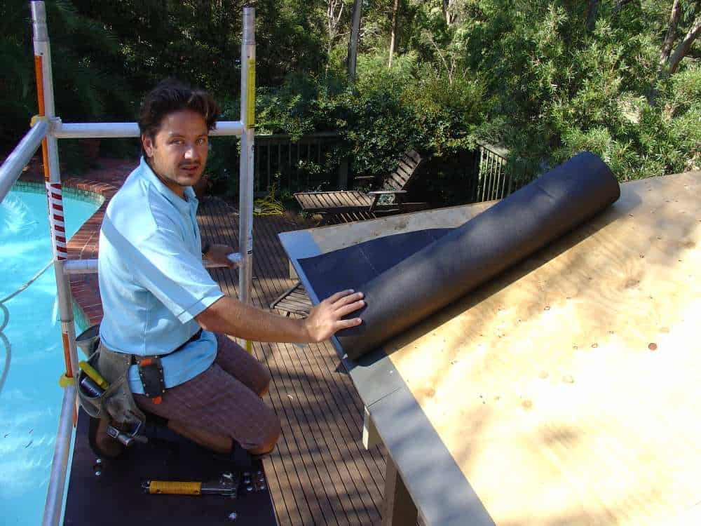 Applying Underlayment to Roof Deck Applying self-adhesive underlayment over plywood roof deck for DIY gazebo roof Australia