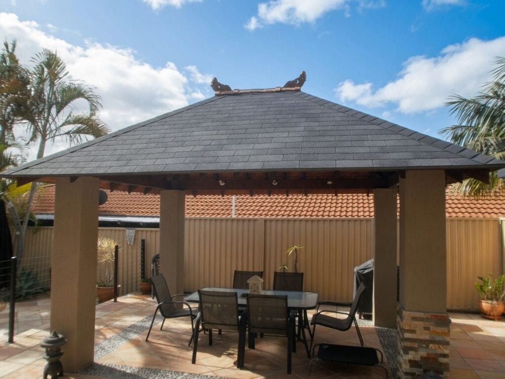 Bali Hut Thatch Replacement Guide 2026: Costs, Best Options &Amp; Easy Shingle Conversion 3 Beautiful bali hut after professional thatch roof replacement with premium asphalt shingles