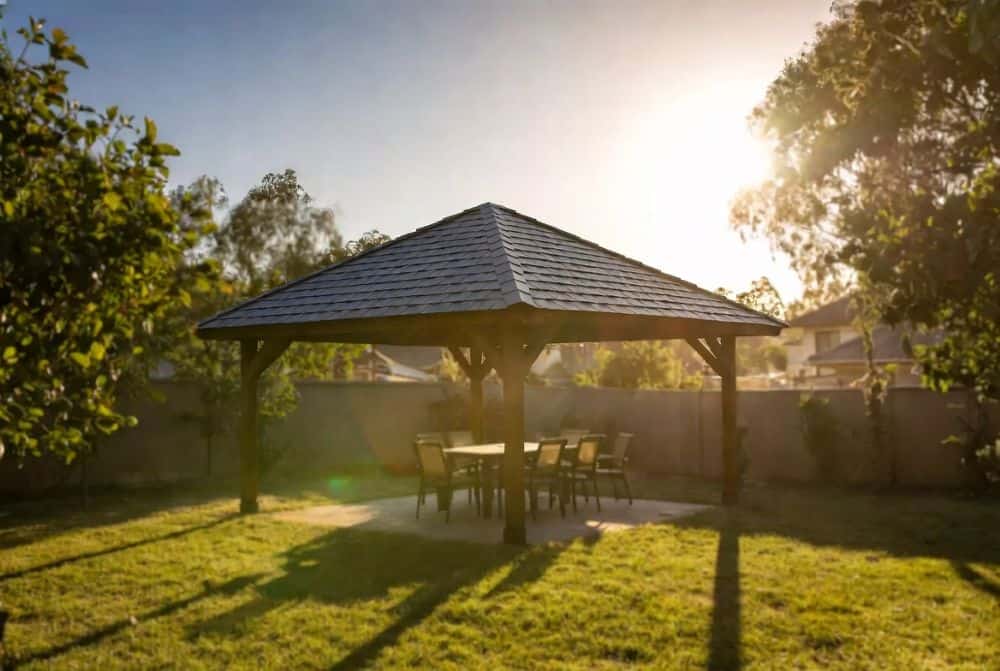 How To Build A Gazebo: Complete Step-By-Step Diy Guide (Australia) 15 Beautiful completed asphalt shingle gazebo in australian backyard with call to action