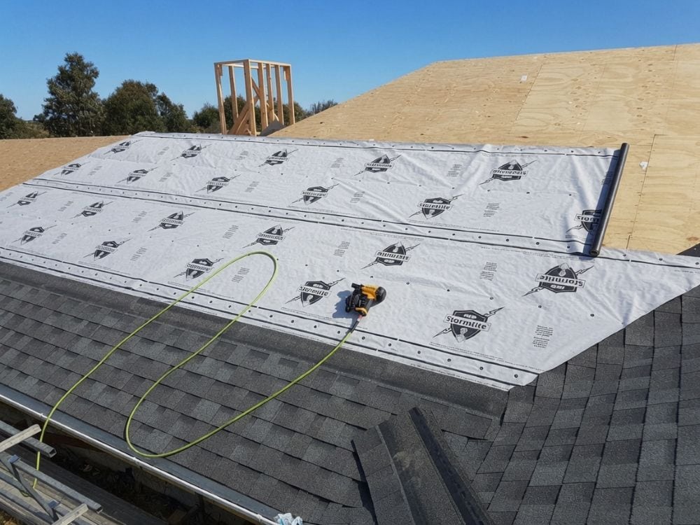Shed Kits With Premium Shingle Roofs 9 Shingle roof installation showing plywood deck, synthetic underlay and dual black laminated shingles