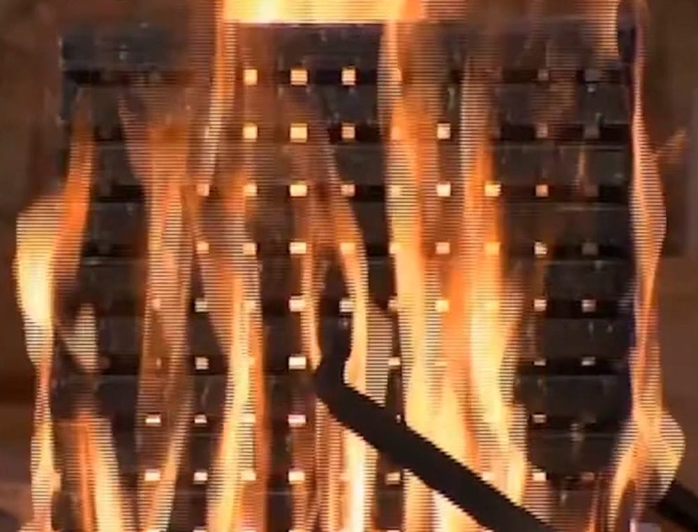 Fire-Resistant Asphalt Shingle Roofing System For Bal Zones 4 Class a brand wooden lattice burning intensely during roof fire test