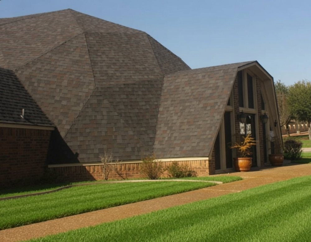 Asphalt Shingles For Geodesic Domes, Curved Roofs &Amp; Tiny Homes 1 Geodesic domes home with asphalt shingles