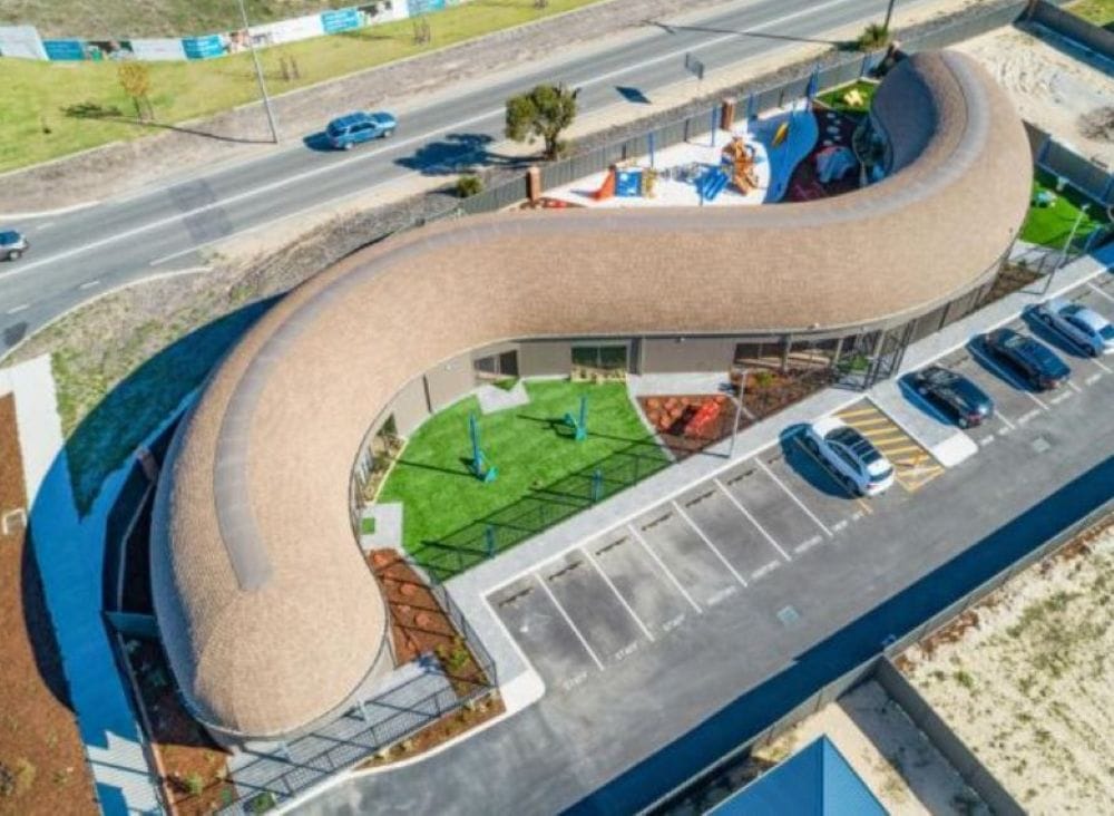 Asphalt Shingles For Geodesic Domes, Curved Roofs &Amp; Tiny Homes 4 Childcare centre in hilbert perth with curved laminated weatherwood asphalt shingle roof